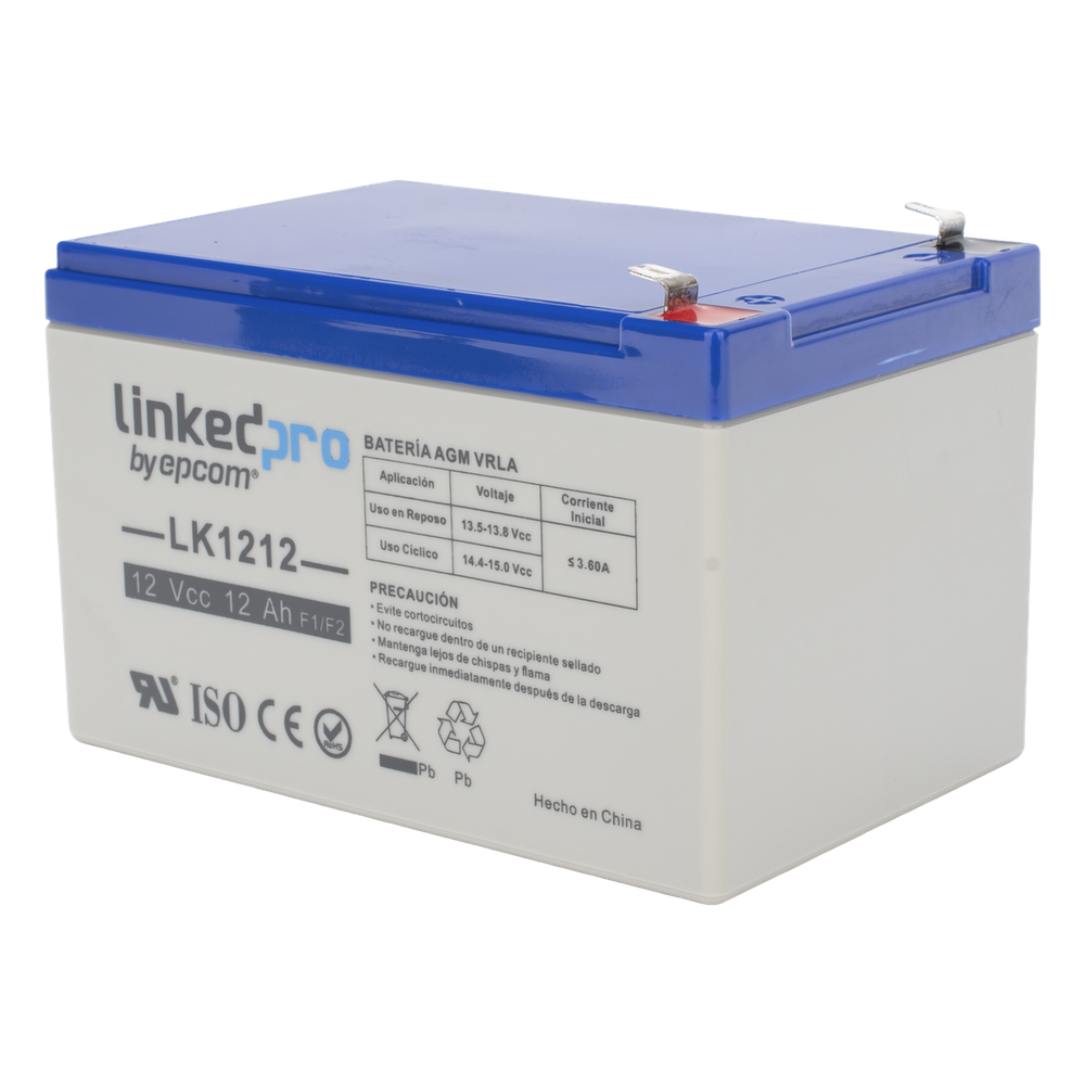 Batería de respaldo 12 V | 12 Ah | AGM | Especial para Seguridad Electrónica | UPS | Sistemas de Emergencia | Vida útil 5 años | Terminales F1 + Adaptador F2