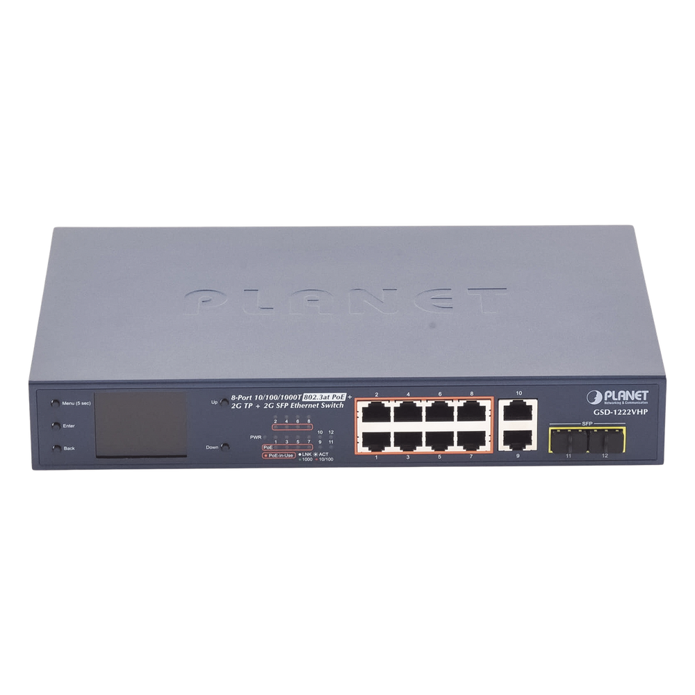 Switch No Administrable 8 Puertos Gigabit con Modo Extender a 250 m, 2 Puertos Uplink 10/100/1000 Mbps, 2 Puertos SFP