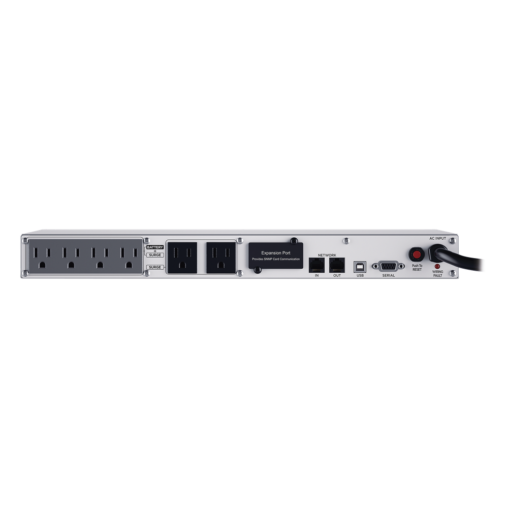 UPS de 500 VA/300 W, Topología Línea Interactiva, Entrada 120 Vca NEMA 5-15P, Tipo Rack 1 UR, Con 6 Tomas NEMA 5-15R