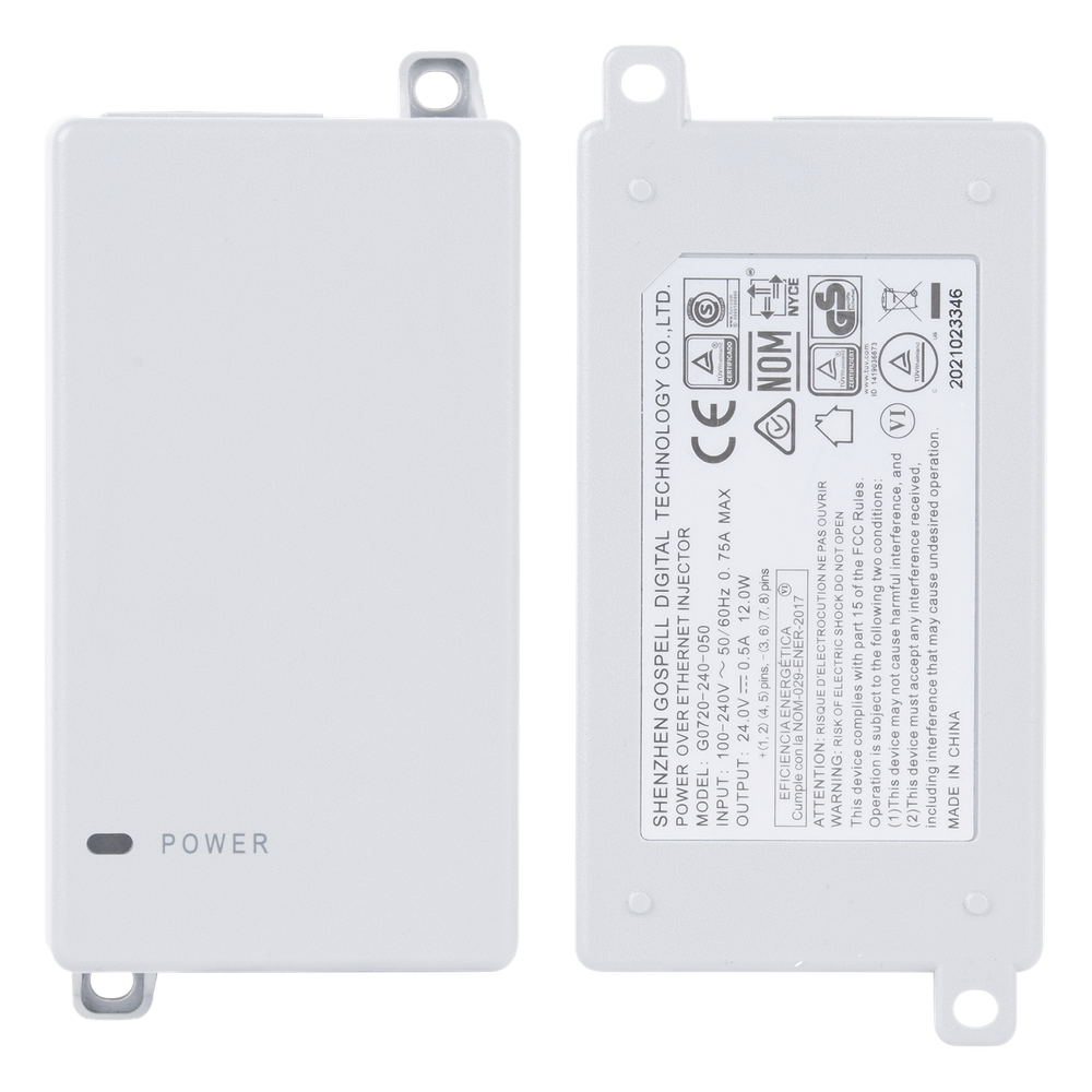 Inyector PoE Pasivo Gigabit de pared para C5x, C5c, de Mimosa, Voltaje de salida 24Vcc.