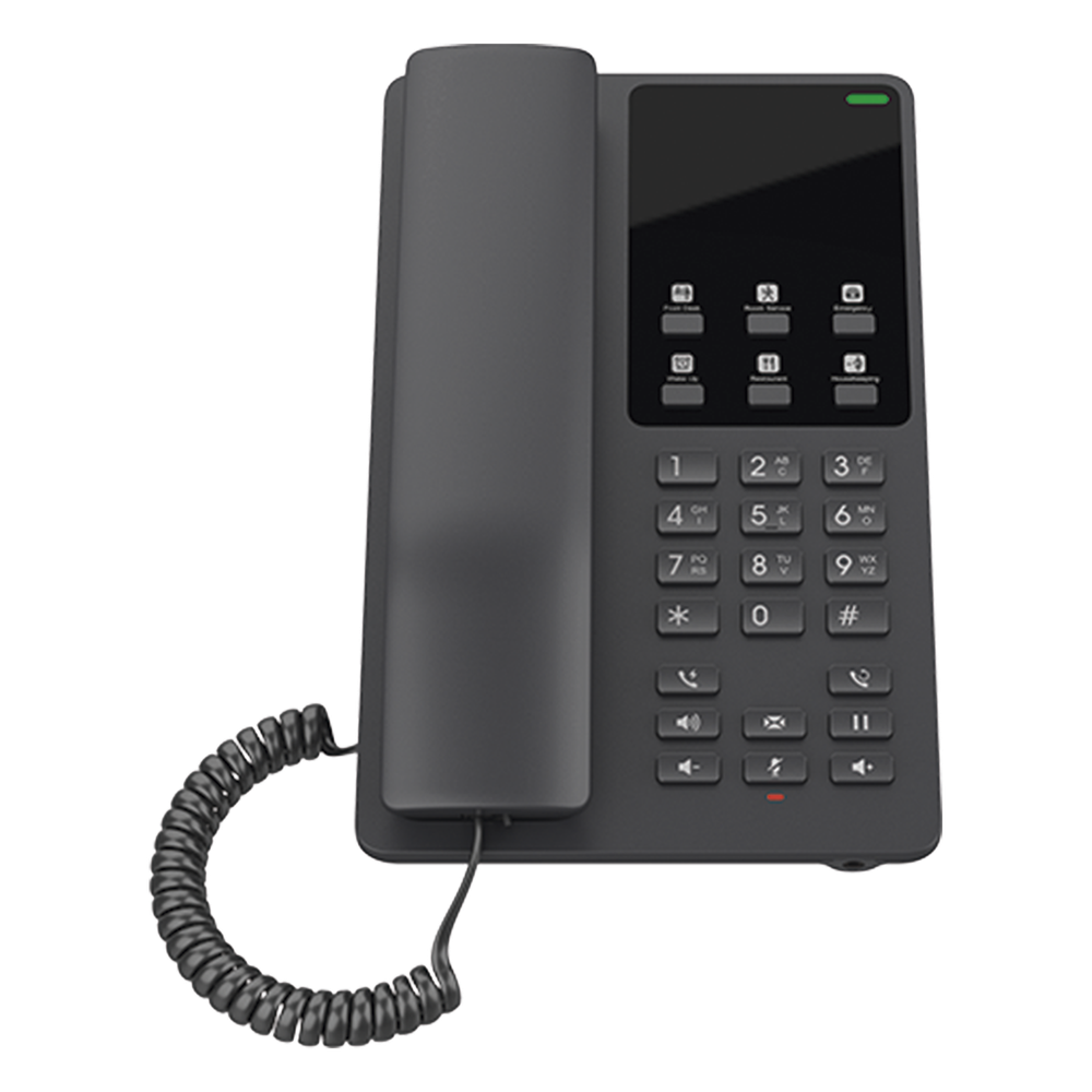 Teléfono IP Hotelero, 2 líneas SIP con 2 cuentas, codec Opus, IPV4/IPV6, color negro, con gestión en la nube GDMS