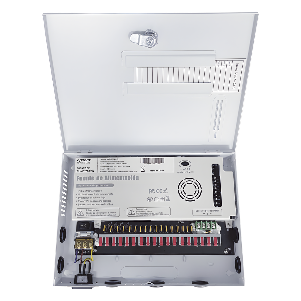 Fuente | 11-15 V | 18 canales | 20 A | Compatible con cámaras 4k | Alta tecnología en seguridad | Doble ventilador | Hasta 1.8 Amperes por Salida | Filtro de ruido por canal | Diseño de alta gama.