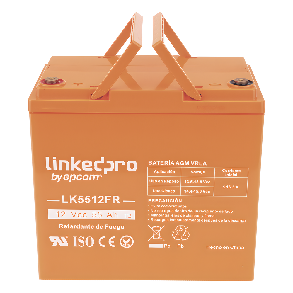 Batería de respaldo 12 V | 55 Ah | AGM | Certificada UL94-V0 Retardante a la Flama | Especial para Seguridad Electrónica | UPS | Sistemas de emergencia | Vida útil 5 años | Terminales T2