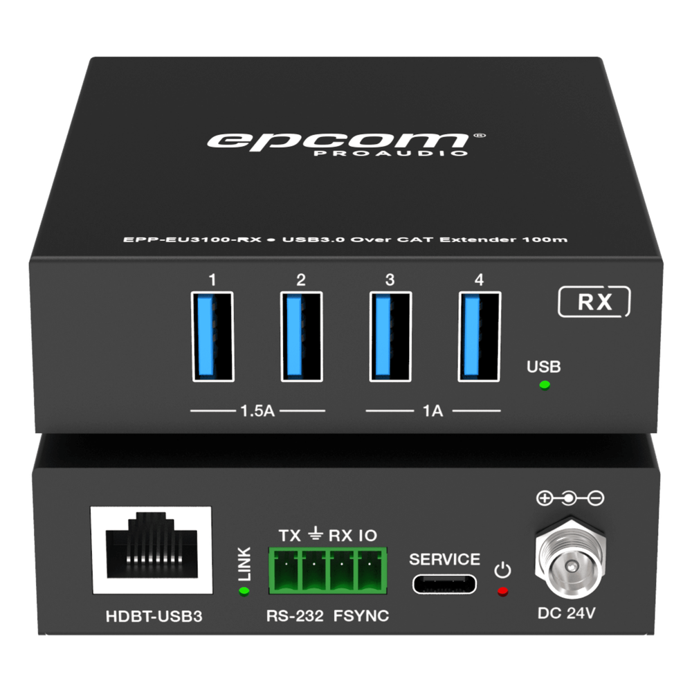 Extensor USB 3.0 | Hasta 100 m por CAT6a | PoC Bidireccional 24 Vcc | RS-232 | 4x USB-A