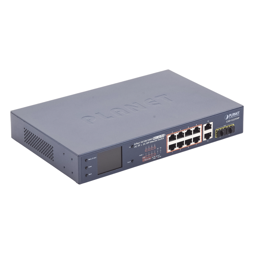 Switch No Administrable 8 Puertos Gigabit con Modo Extender a 250 m, 2 Puertos Uplink 10/100/1000 Mbps, 2 Puertos SFP