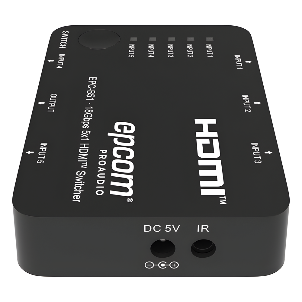 Switch HDMI 5x1 | 18Gbps | 4K@60Hz | YCbCr 4:4:4 | HDR, Dolby Vision y HLG | Soporte 3D | Conmutación Automática y Manual | Diseño Compacto