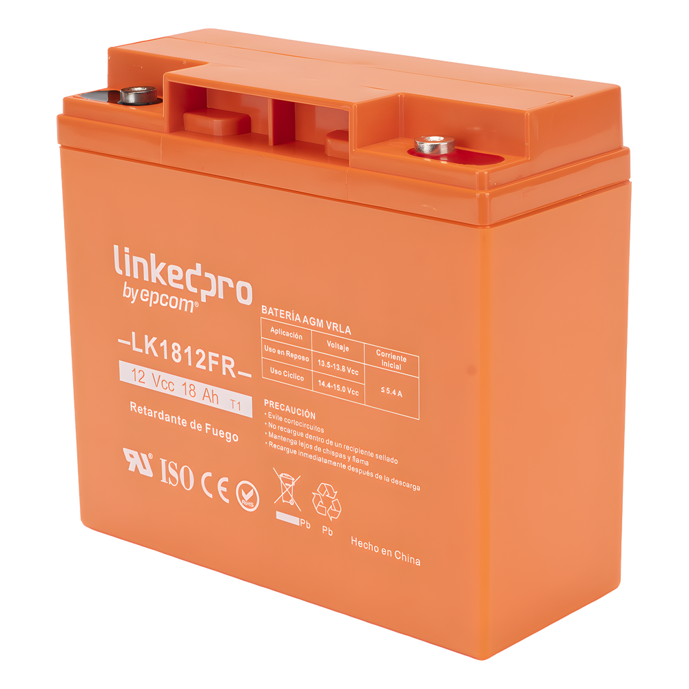 Batería de respaldo 12 V | 18 Ah | AGM | Certificada UL94-V0 Retardante a la Flama | Especial para Seguridad Electrónica | UPS | Sistemas de Emergencia | Vida útil 5 años | Terminales M5