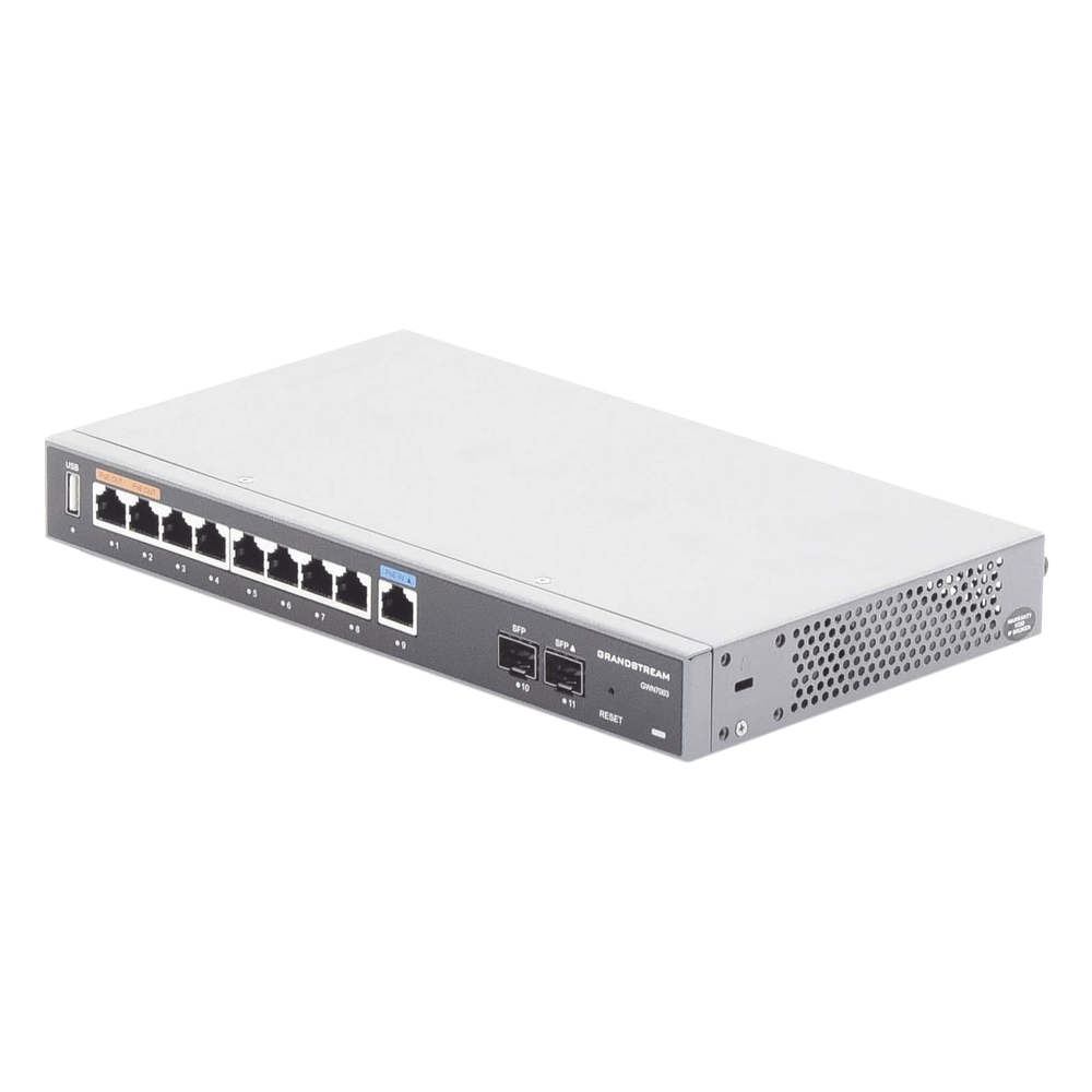 Router Gigabit VPN / Balanceador de cargas / 60,000 sesiones NAT / 9 puertos 10/100/1000 Mbps + 2 puertos SFP (WAN/LAN) / 1 puerto entrada PoE(af/at) / 2 puertos salida PoE (af/at) / Compatible con GWN Cloud.