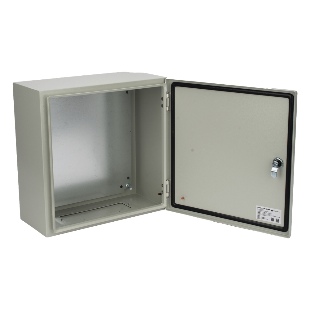 Gabinete de Acero IP66 Uso en Intemperie (400 x 400 x 200 mm) con Placa Trasera Interior de Metal y Compuerta Inferior Atornillable (Incluye Chapa y Llave PST407)