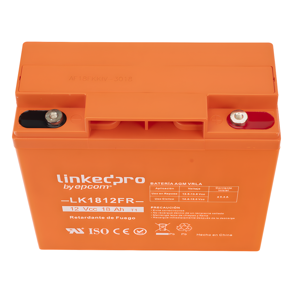 Batería de respaldo 12 V | 18 Ah | AGM | Certificada UL94-V0 Retardante a la Flama | Especial para Seguridad Electrónica | UPS | Sistemas de Emergencia | Vida útil 5 años | Terminales M5