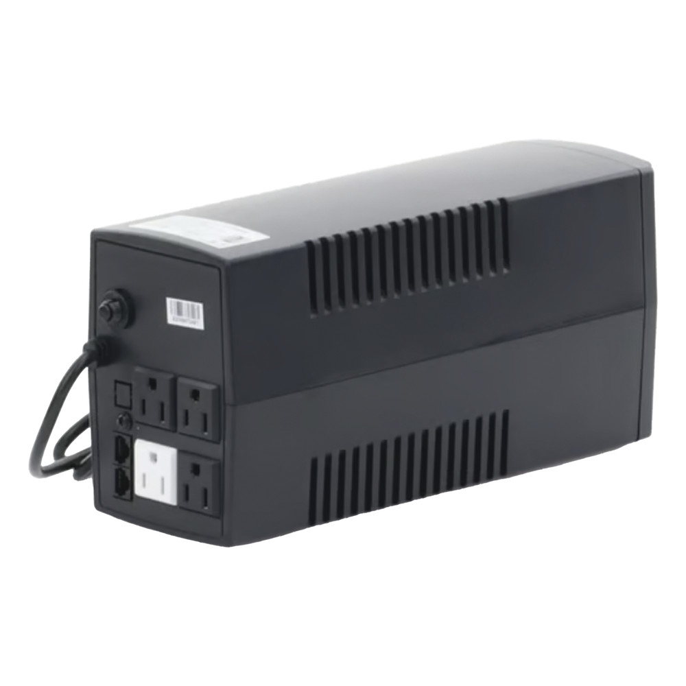 UPS de 600VA/360W / Protección contra Descarga, Sobretensión y Picos Transitorios / Entrada y Salida 120 Vca / Clavija NEMA 5-15P / 4 Tomas NEMA 5-15R/ Sin Protector RJ11 ni RJ45