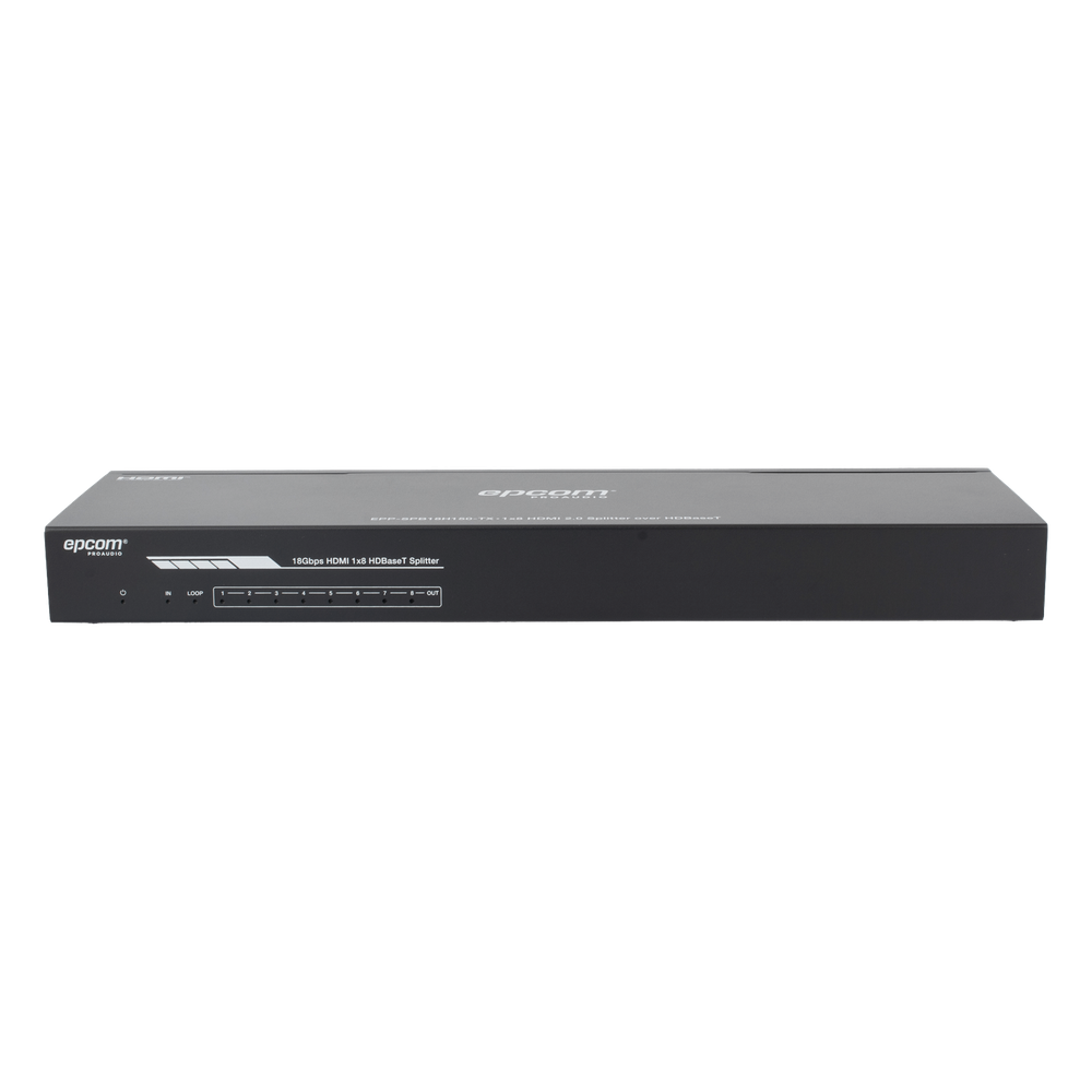 Splitter mas Extensor de Video | 1x8 | ProAV | HDBaseT™ | 120m en 4K@60Hz | 150m en 1080p@60Hz | Cat6/6a/7 | Gestión Avanzada EDID | Control IR y RS232 | PoC | Salida de Audio