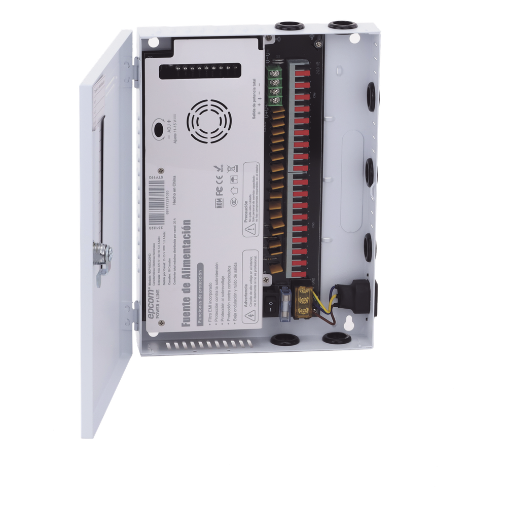 Fuente | 11-15 V | 18 canales | 20 A | Compatible con cámaras 4k | Alta tecnología en seguridad | Doble ventilador | Hasta 1.8 Amperes por Salida | Filtro de ruido por canal | Diseño de alta gama.