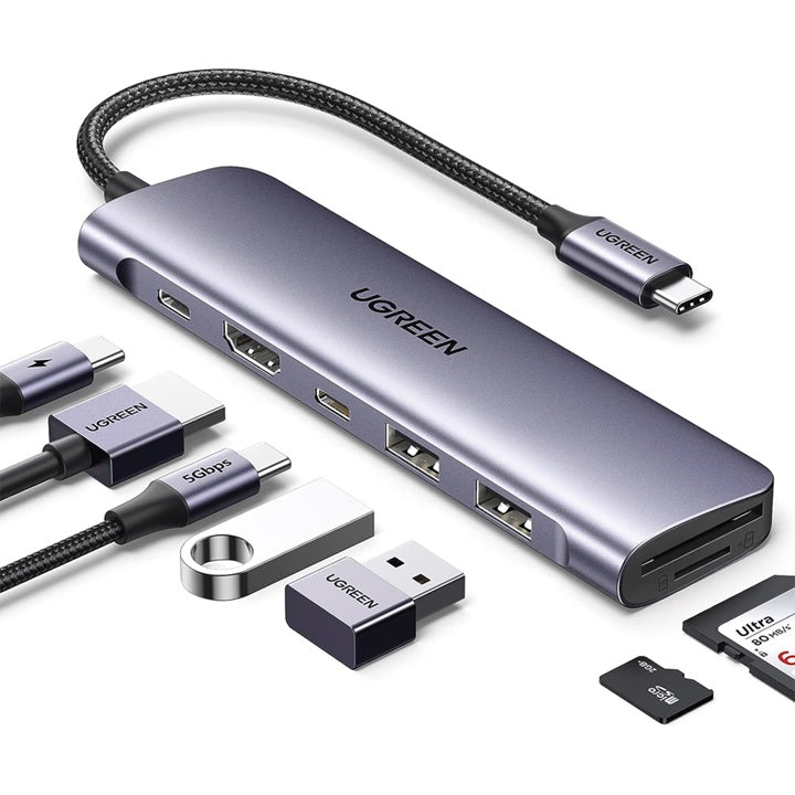 HUB USB-C (Docking Revodok) 7 en 1 | 2 USB-A 3.0 | 1 USB-C 3.0 (5Gbps) | 1 USB-C PD Carga 100W