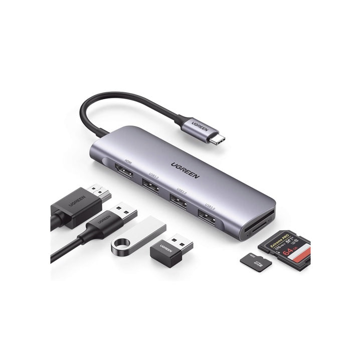 HUB USB-C (Docking Station) 6 en 1 | HDMI 4K@30Hz | 3 Puertos USB 3.0 | Lector Tarjeta SD + Micro SD (TF)