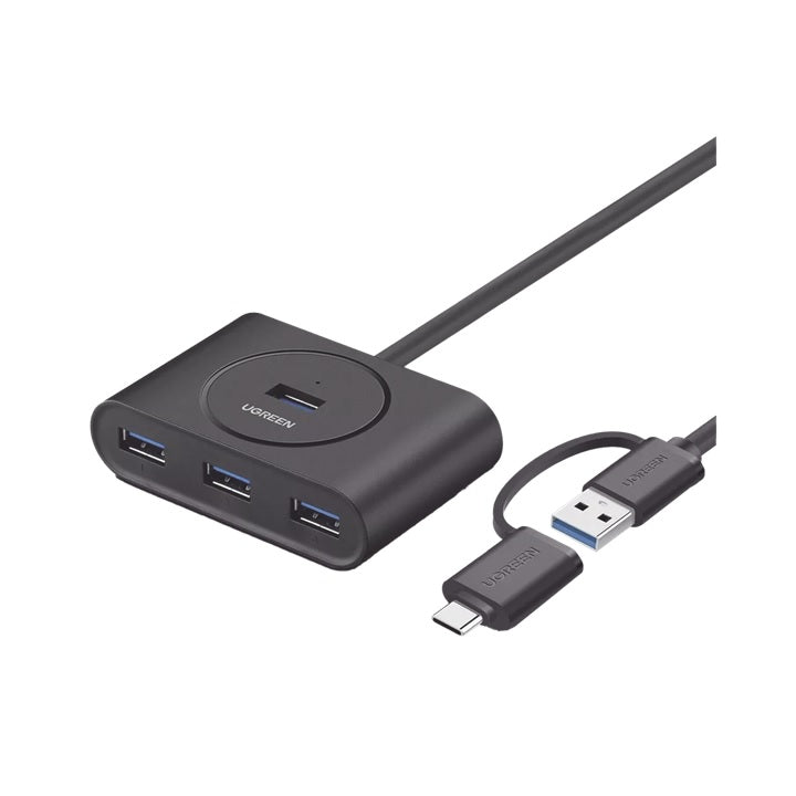 HUB USB-A/C 3.0 4 en 1 | Con Conector USB-C | 4 Puertos USB-A 3.0 (5Gbps) | Cable de 25cm