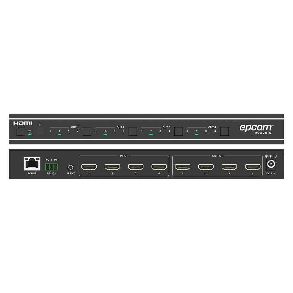 Matriz HDMI 4×4 | Video Wall | Seamless Switch | 10 Modos de Visualización |  4K@60Hz 4:4:4 | HDMI 2.0b y HDCP 2.2 | Control vía Web, IR, RS-232 y TCP/IP