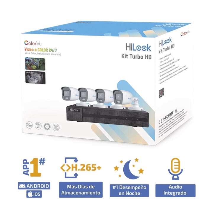 Kit TurboHD 1080p / DVR 4 Canales / 4 Cámaras Bala ColorVu con Micrófono Integrado