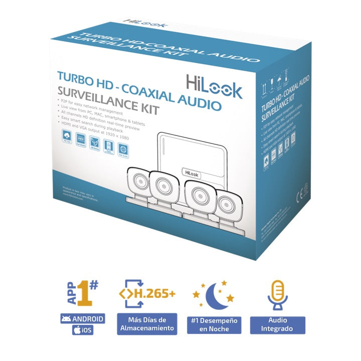 Kit TurboHD 1080p Lite / DVR 4 canales / Audio por Coaxitron / 4 Cámaras Bala