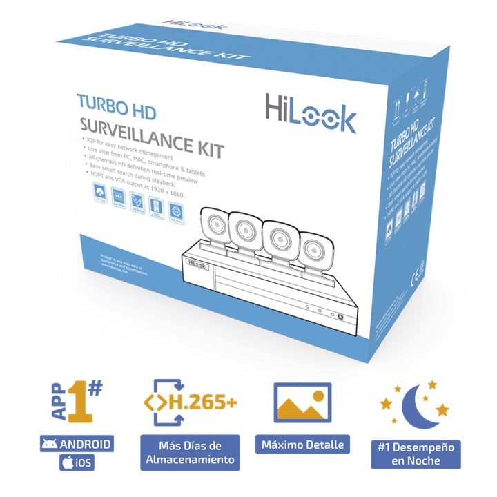 KIT TurboHD 1080p / DVR 4 canales / 4 Cámaras Bala de Metal / H.265+