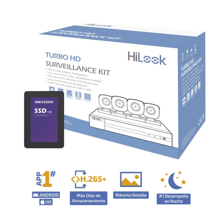 KIT TurboHD 1080p + SSD de 1 TB (1024 GB) / DVR 4 canales / 4 Cámaras Bala de Metal