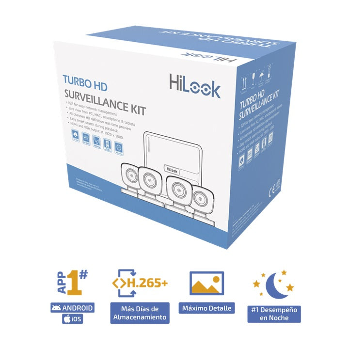 KIT TurboHD 720p / DVR 4 canales / 4 Cámaras Bala de Policarbonato / 4 Cables 18 Mts