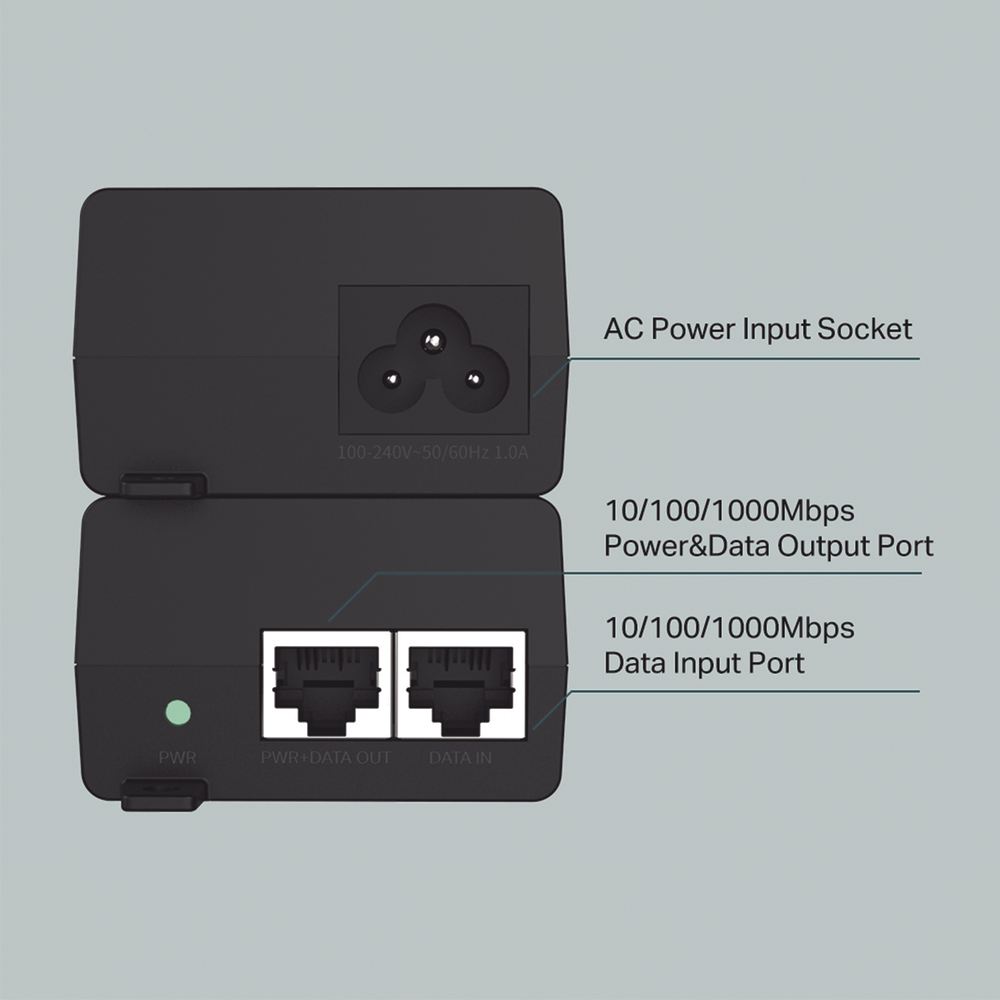 Inyector PoE+ (30W) / Gigabit 802.3 af/at / 2 puertos 10/100/1000 Mbps / Plug and Play / Fuente alimientación Integrada