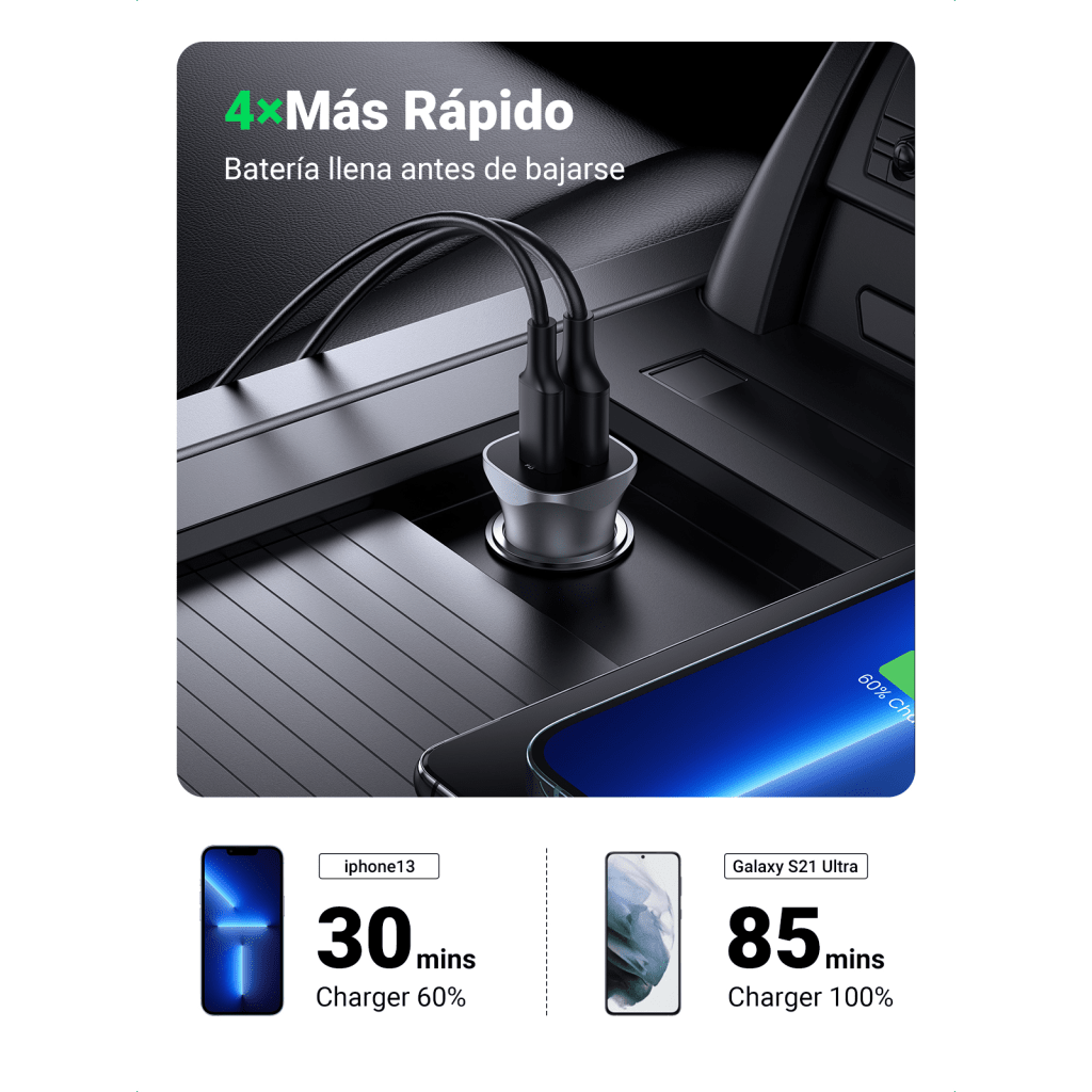 Cargador de Auto 24W | Puerto USB-A y USB-C | Carga Rápida | Compatible con Vehículos de 12 y 24 VCD | PD3.0 + QC3.0 | Indicador Led | Diseño Compacto | Chip Inteligente | Caja de Aluminio