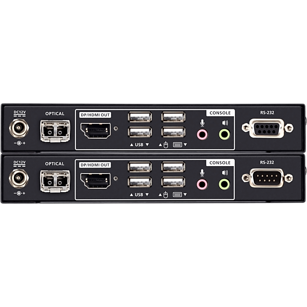 Extensor KVM Óptico USB True 4K | DisplayPort-HDMI | 300 m (984.3 ft) | Resolución 4K @ 60 Hz 4:4:4 | HDR10 | RS-232 | USB 2.0 | Audio Estéreo y Embebido | SFP+ 10 Gbps