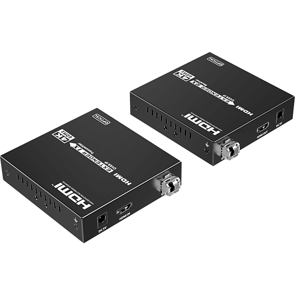 Extensor HDMI sobre IP | 4K60Hz | Fibra Óptica 40 km (24.85 mi) | 18 Gbps | HDMI 2.0 | HDCP 1.4/2.2 | IR | Protección ESD