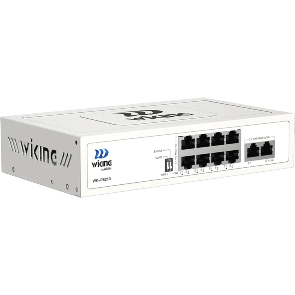 Switch no administrable PoE / Con 8 puertos 10/100 Mbps PoE af/at / 2 Puertos Ethernet 10/100 Mbps / Presupuesto 76 W / PoE hasta 250 metros