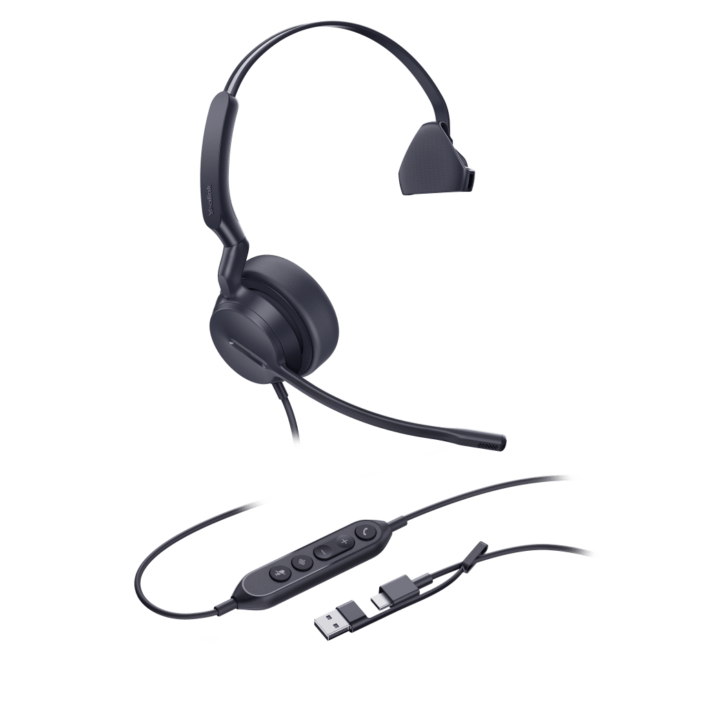 Auriculares Yealink UH44 Mono con cancelación de ruido por IA para Microsoft Teams, USB-C/A e indicador de ocupado