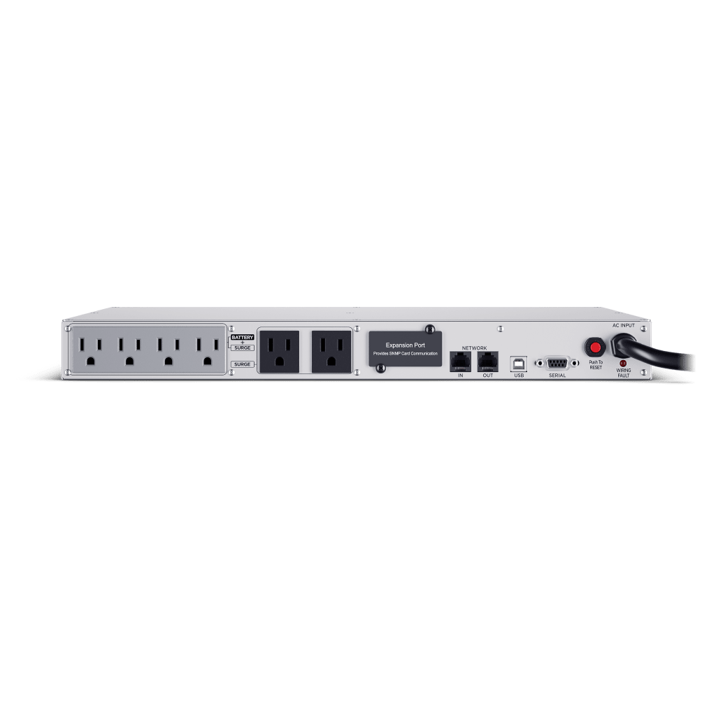 UPS de 1000 VA/600 W, Topología Línea Interactiva, Entrada 120 Vca NEMA 5-15P, Tipo Rack 1 UR, Con 6 Tomas NEMA 5-15R