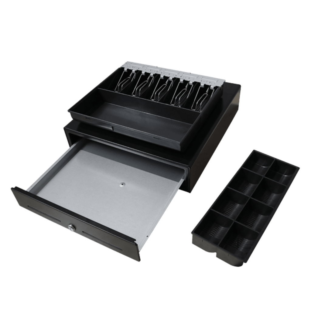 Cajón para Efectivo / Serie MK / Apertura Manual Push Open / Sin Electricidad / Insertos Ajustables Billetes y Monedas / Cubierta de Acero / 410 mm