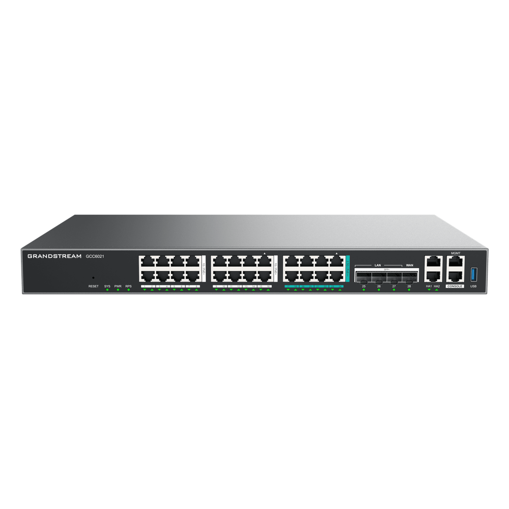 Router Todo-en-Uno GCC6021 con PBX de 50 Extensiones + Firewall + VPN + Switch de 16 Puertos GbE + 4x SFP+ 10 GbE y 8x 2.5 GbE / Gestión en la Nube con GDMS
