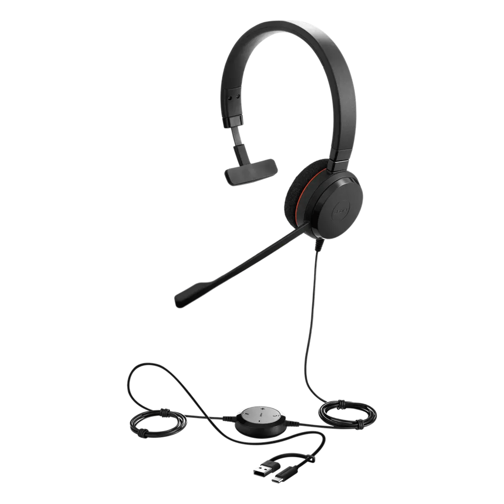 Jabra Evolve 20 Mono con Conexión USB C/A, Micrófono con Cancelación de Ruido de Ultima Generación, Configuración Plug and Play, Certificación Microsoft Teams (4993-823-169)