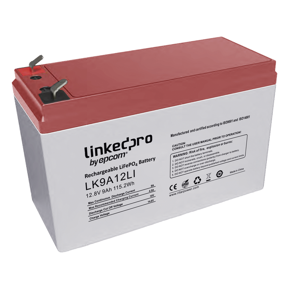 Batería de Litio 12.8 Vcc / 9 Ah / Tecnología LiFePO4 / 2000 Ciclos de Vida / Para uso en equipo electrónico, UPS (litio) / Incendio / Control de acceso / Video Vigilancia / Terminales F2 (Incluye adaptador para terminal F1)