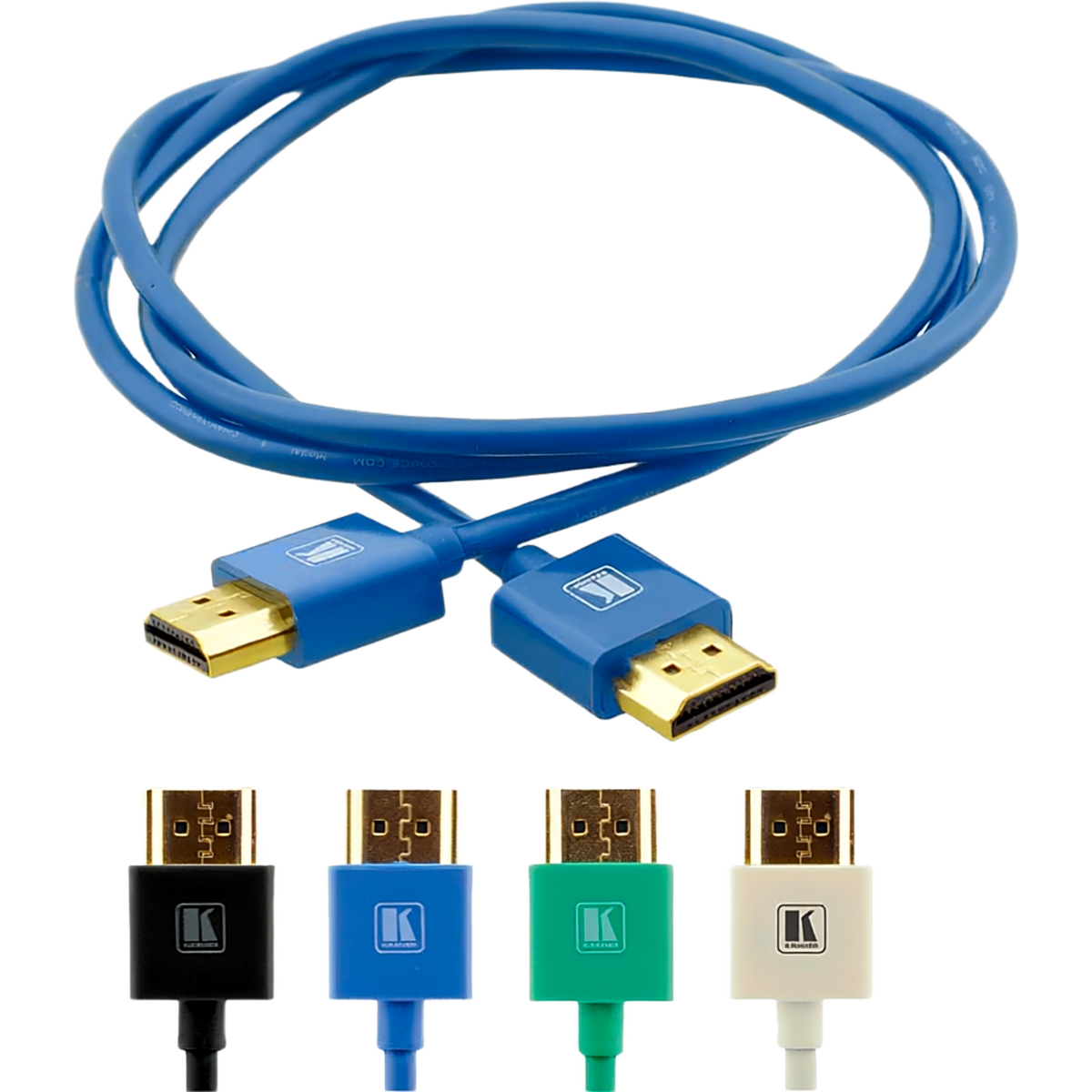 Cable HDMI Ultra Delgado Alta Velocidad con Ethernet | 4K@60Hz (4:4:4) | 18Gbps | Conector HDMI Delgado 16 mm (0.63 in) | Radio de Curvatura 36 mm (1.42 in) | Triple Blindaje | Conectores Chapados en Oro 24K | 0.9 m | Azul