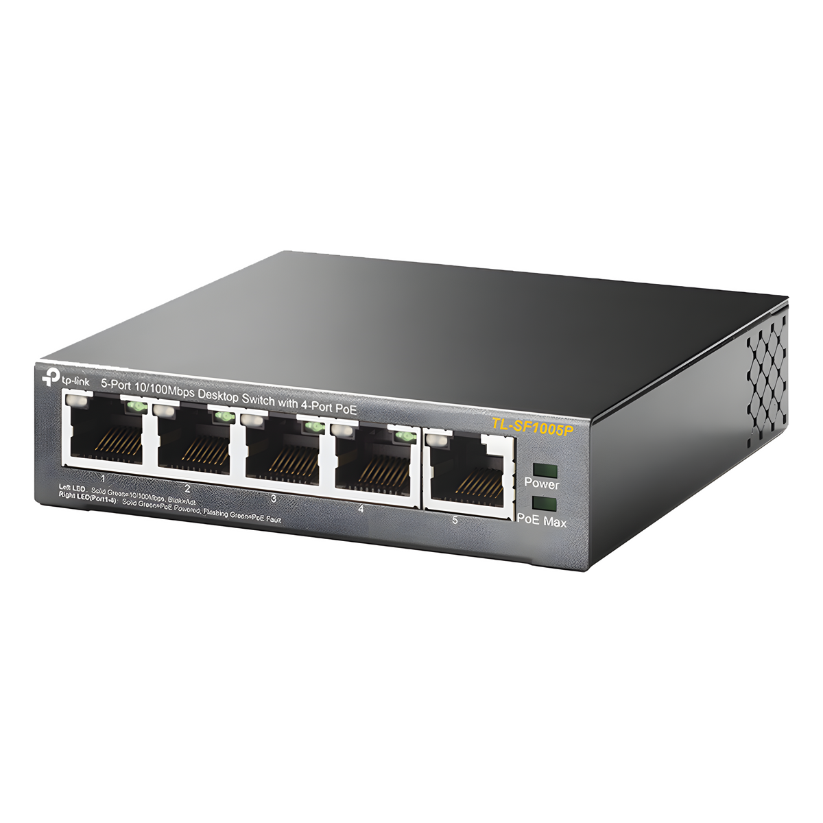 Switch PoE no Administrable de escritorio / 5 puertos 10/100 Mbps / 4 puertos PoE af/at / Presupuesto 67 W / Modo Extensor hasta 250 m / Calidad video prioritaria