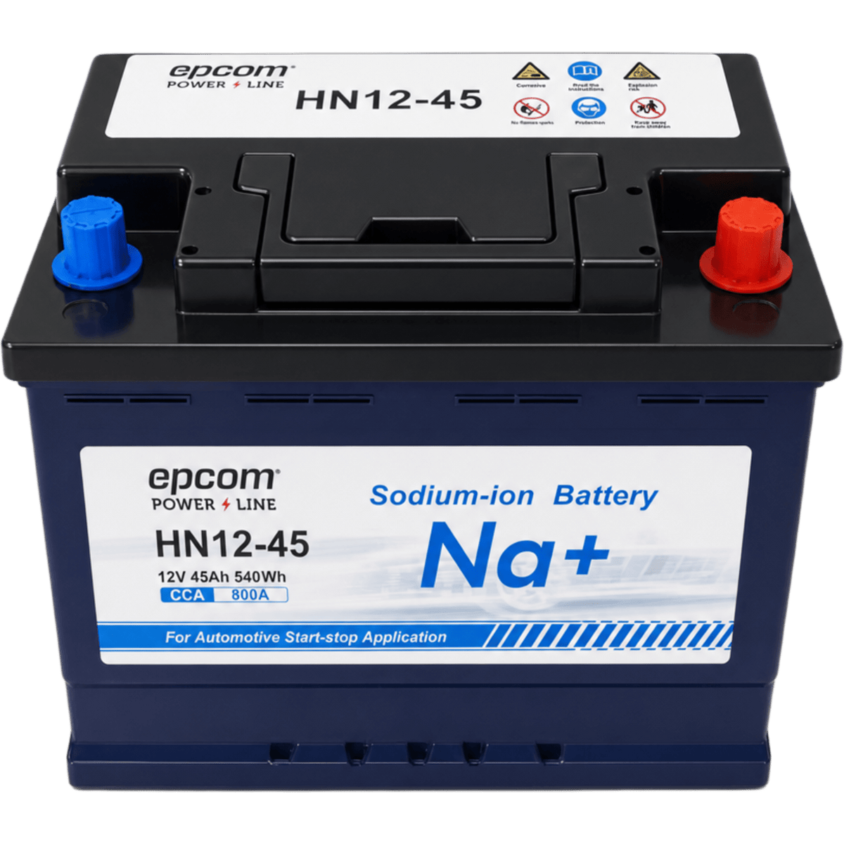 Batería Automotriz de Iones de Sodio para Start-Stop / 12 Vcc 45 Ah / 540 Wh / 800 CCA / 3000+ Ciclos / Reemplazo Directo de Plomo-Ácido