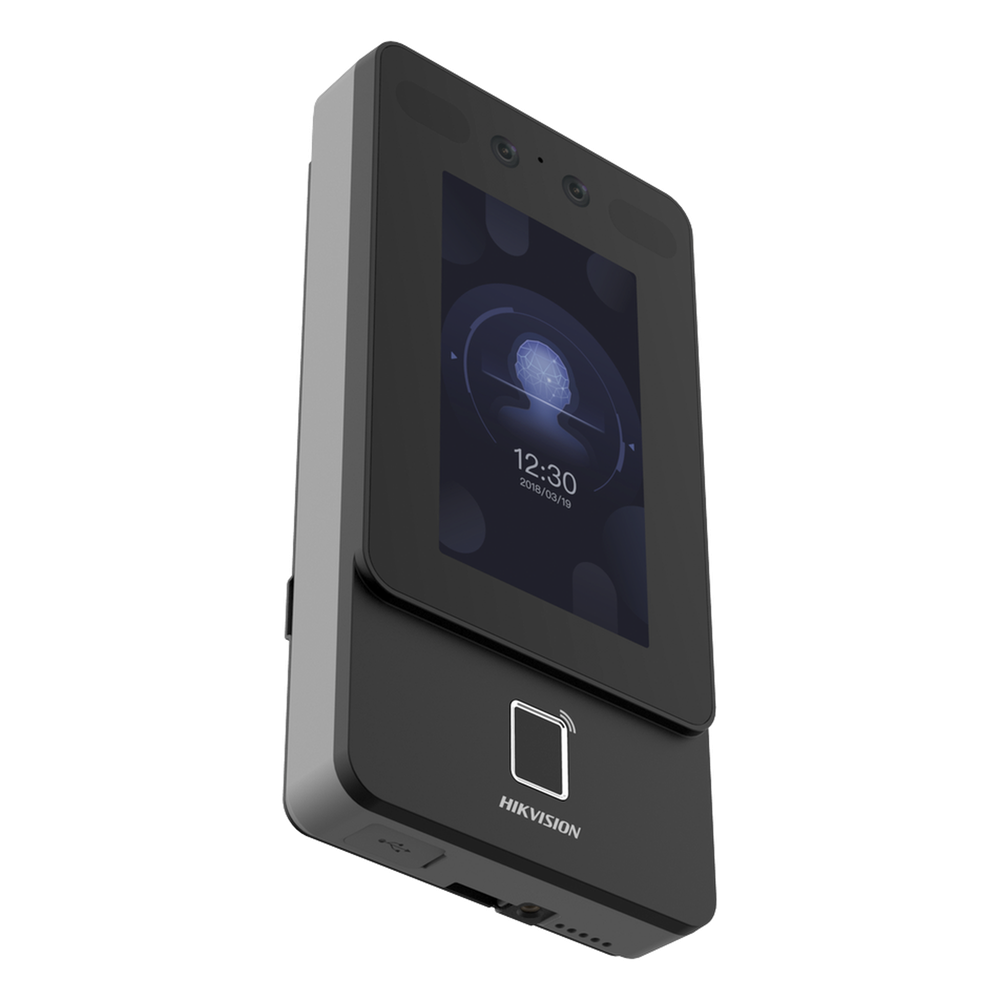 Terminal Min Moe de Reconocimiento Facial / Lector MIFARE 13.56 MHz / Cámara 2 MP con HIK-IA / Pantalla Táctil 4.3" / PoE y WiFi / Exterior IP65 / 1,500 Rostros / 3,000 Huellas / SIP Estándar