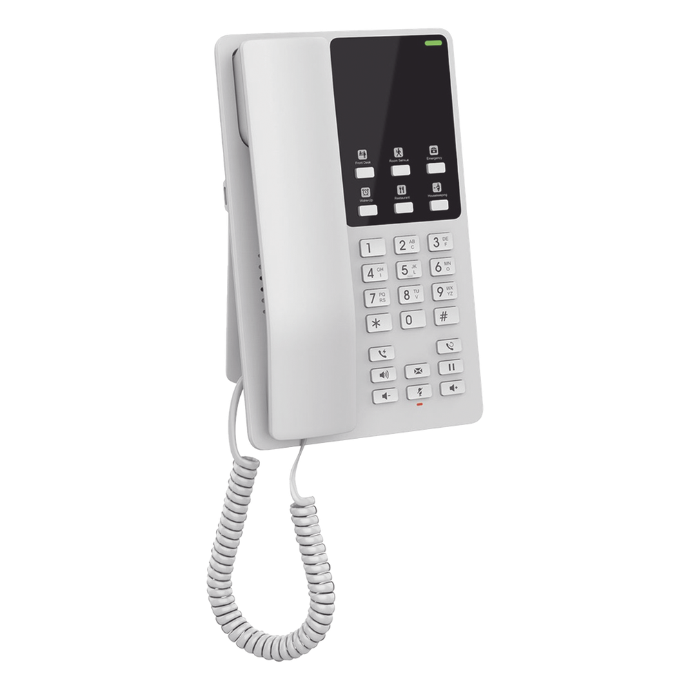 Teléfono IP Hotelero Wi-Fi, 2 líneas SIP con 2 cuentas, codec Opus, IPV4/IPV6, color blanco, con gestión en la nube GDMS