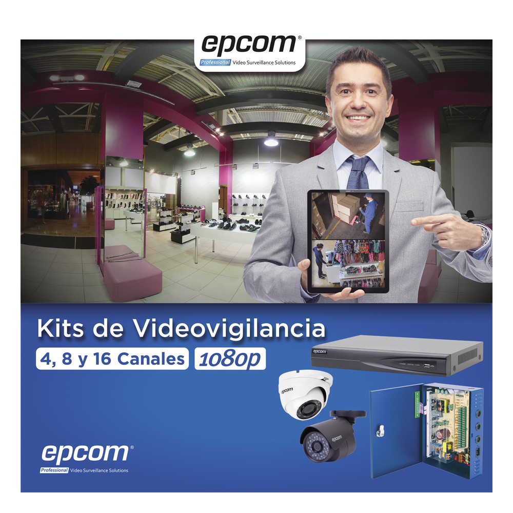 KIT TurboHD 1080p / DVR 16 Canales / 8 Cámaras Bala (exterior 2.8 mm) / 8 Cámaras Eyeball (exterior 2.8 mm) / Transceptores / Conectores / Fuente de Poder Profesional