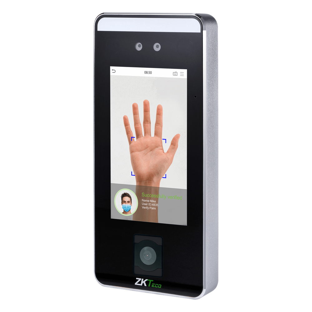 Terminal Biométrico de Reconocimiento Facial / QR Code / Palm Vein / Detección de Mascarillas / Touchless / 5" Touch Screen / 6000 Plantillas Faciales / 3000 Plantillas Palma / WiFi Opcional