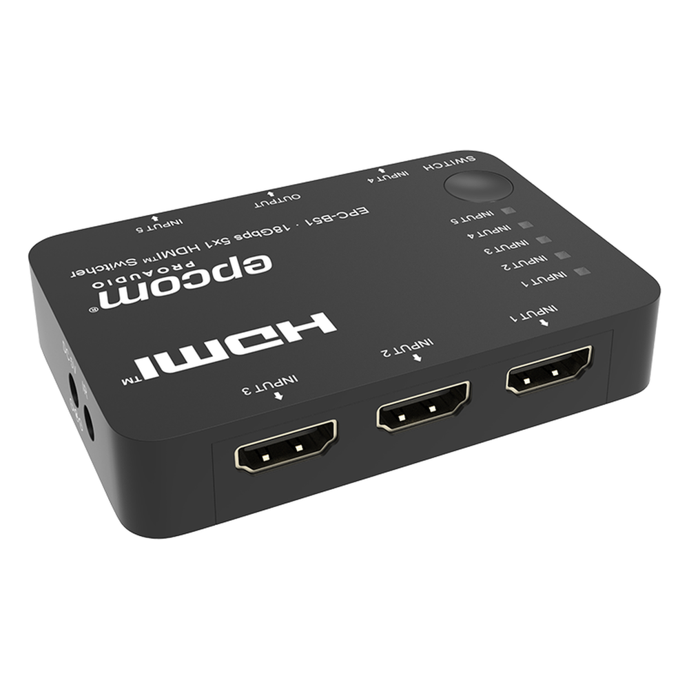 Switch HDMI 5x1 | 18Gbps | 4K@60Hz | YCbCr 4:4:4 | HDR, Dolby Vision y HLG | Soporte 3D | Conmutación Automática y Manual | Diseño Compacto