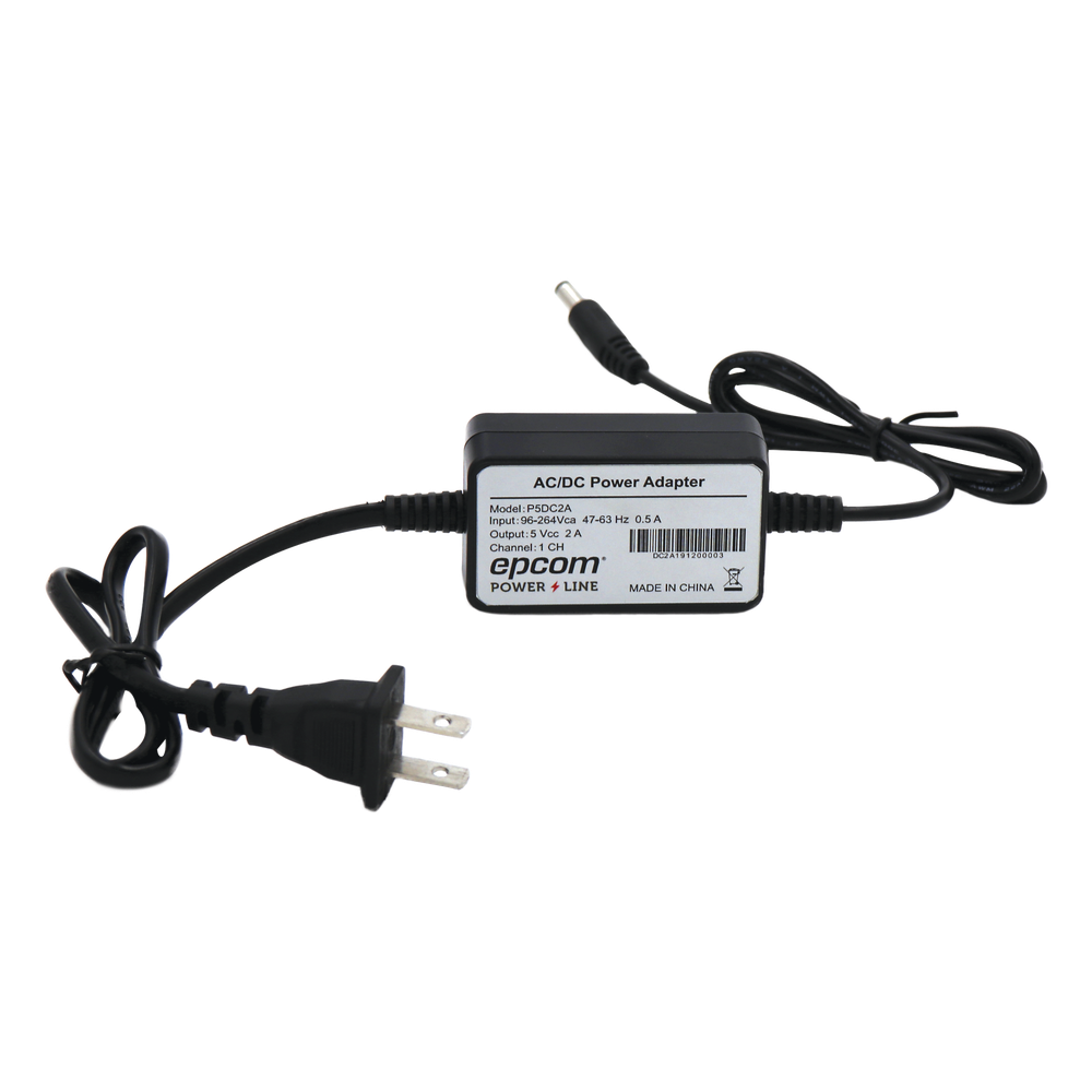 Fuente de poder de 5 Vcc regulado @ 2A; UL; Voltaje de entrada de 100-240 Vca / Con Terminales de Extensión