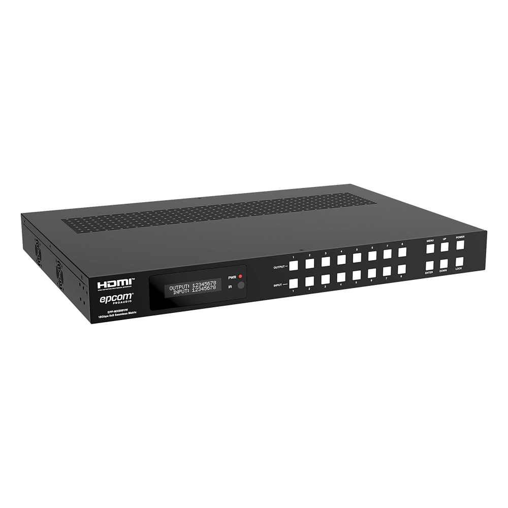 Matriz HDMI 8x8 | 4K60 Seamless | 18Gbps | Video Wall y Multivista (Multiview) | Audio Balanceado | Control Web RS-232 IR