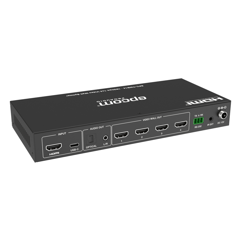 Videowall 4K 1x4 | HDMI & USB-C | 8 Modos de Visualización | Audio Óptico/Analógico | Control RS-232/IR | Plug & Play