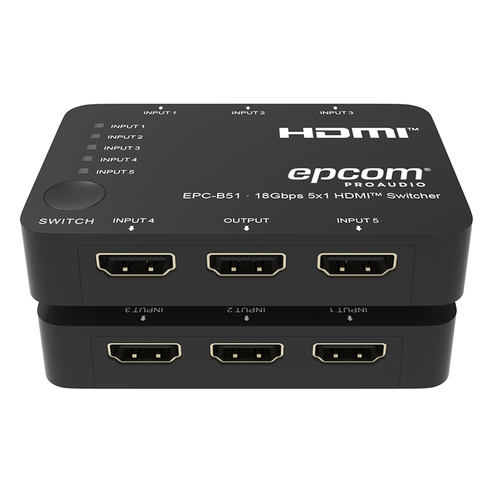 Switch HDMI 5x1 | 18Gbps | 4K@60Hz | YCbCr 4:4:4 | HDR, Dolby Vision y HLG | Soporte 3D | Conmutación Automática y Manual | Diseño Compacto
