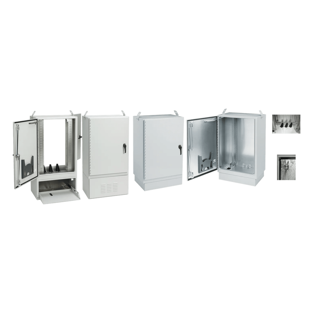 Gabinete para Exterior Tipo 4X Doble Puerta de 10 UR / Aluminio Soldado / 762 x 762 x 1118 mm / Exterior IP66 / Montaje Almohadilla / Aislamiento Térmico / Gris RAL 7035